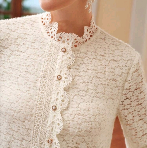 LACE MOCK NECK FLARE SLEEVE BLOUSE - Picture 2 of 5